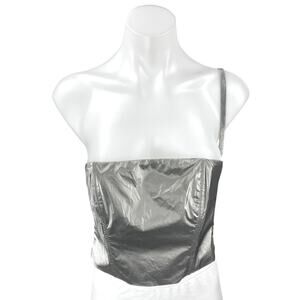 Generation Kiss Cecily Silver Metallic Strapless Bandeau Bustier Crop Top Size S